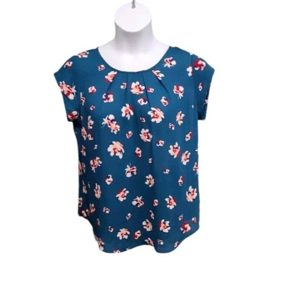 41 Hawthorn Cap Sleeve Top Womens Petite Large Floral Print Casual